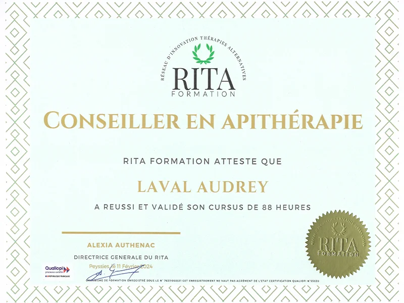 Diplome Apitherapie Audrey Laval 800x600